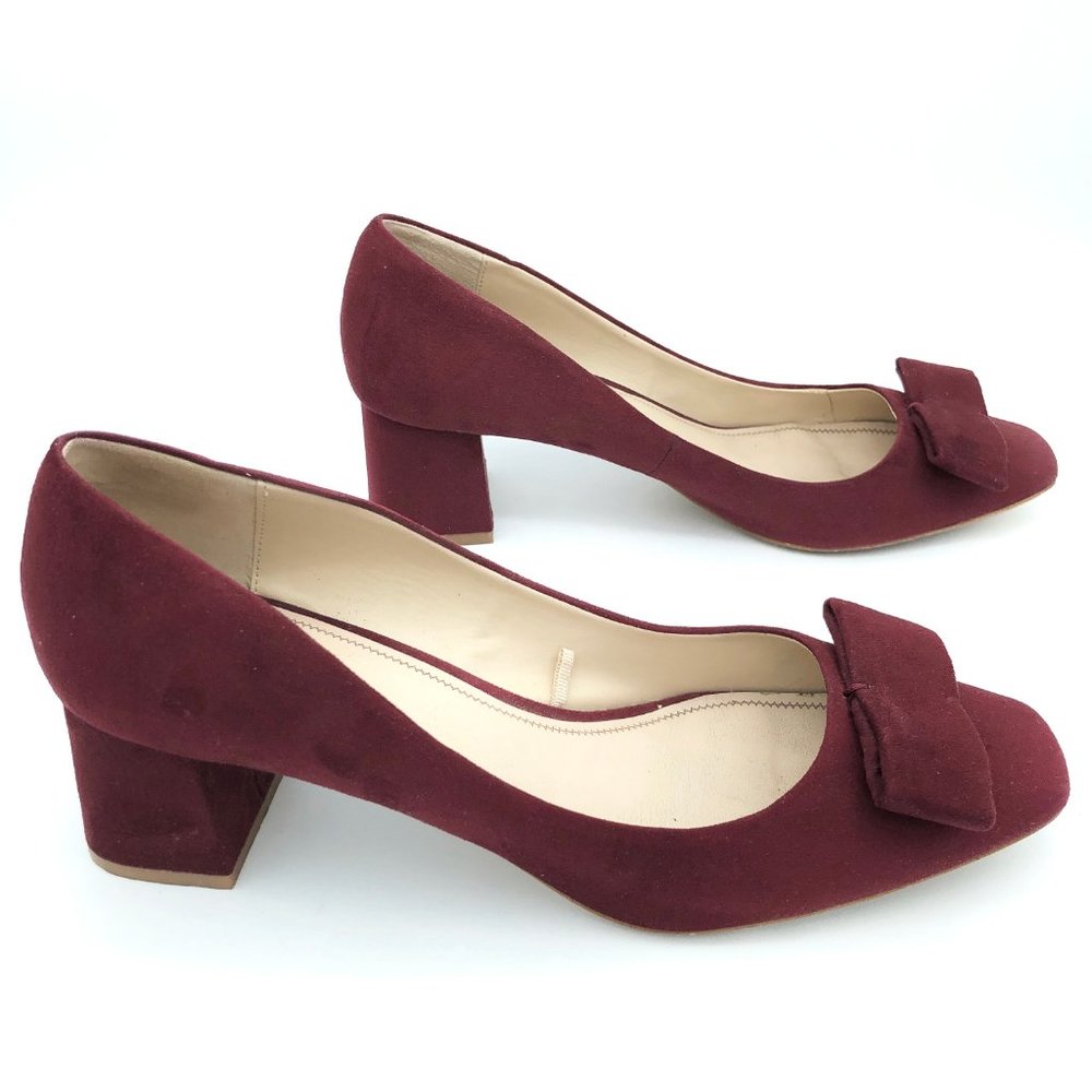 ZARA Collection Burgundy Suede Bow Block Heel Pump - Picture 5 of 12